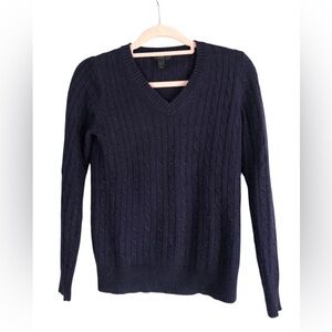 J. Crew Women’s Wool Cable Navy V-Neck Sweater